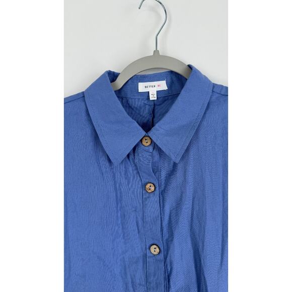 Better Be Womens Blue Button Up Short Sleeve Cotton Romper Collared Large NWT - Picture 7 of 13